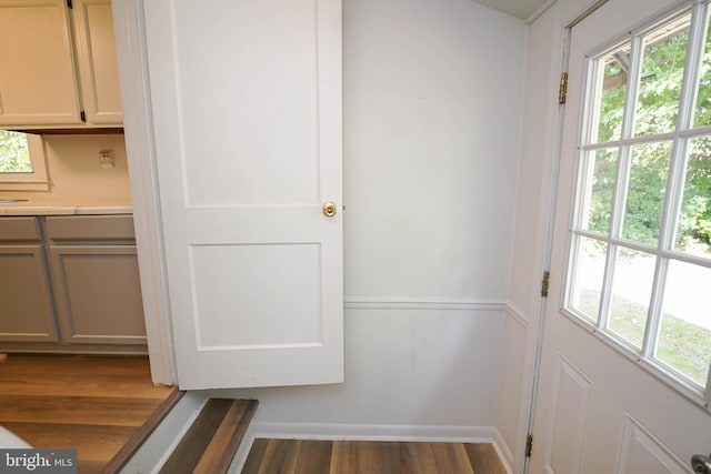 doorway to outside with dark hardwood / wood-style flooring