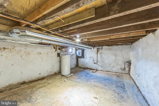 basement featuring water heater