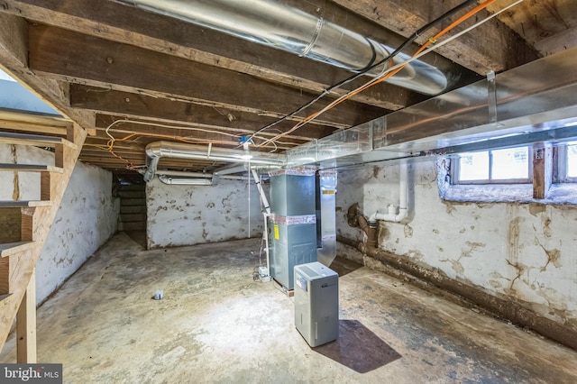 basement featuring heating unit