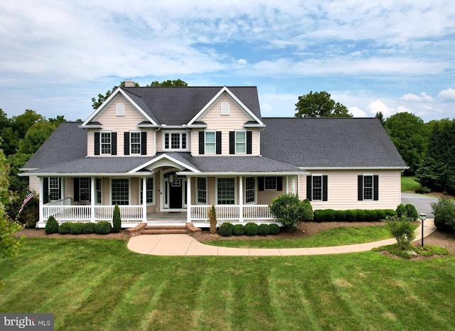 view of front of home with a front lawn and a porch