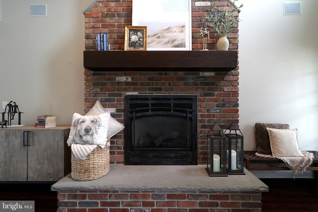 interior details featuring a fireplace