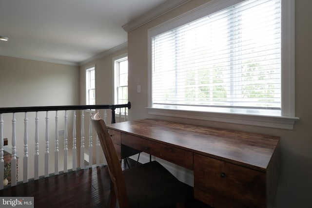 office space with plenty of natural light and ornamental molding