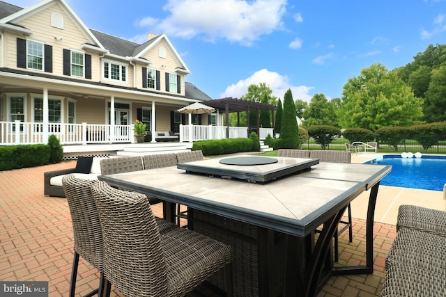 view of swimming pool featuring a patio area