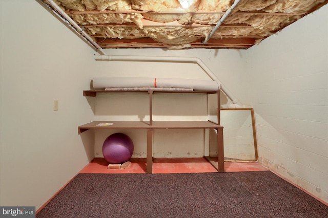 basement with light colored carpet