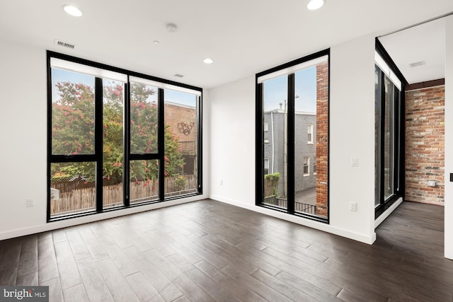 empty room with dark hardwood / wood-style floors and plenty of natural light