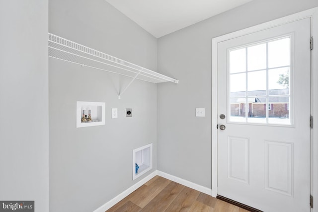 washroom with wood-type flooring, washer hookup, and electric dryer hookup