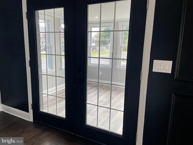 doorway featuring french doors and dark hardwood / wood-style floors