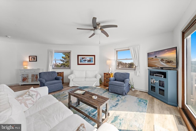 15 Weldon Pl, Long Beach Township, NJ 08008 - living room with wood finished floors, a ceiling fan, and visible vents