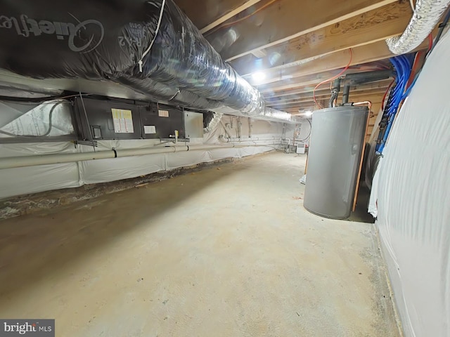 basement featuring electric water heater