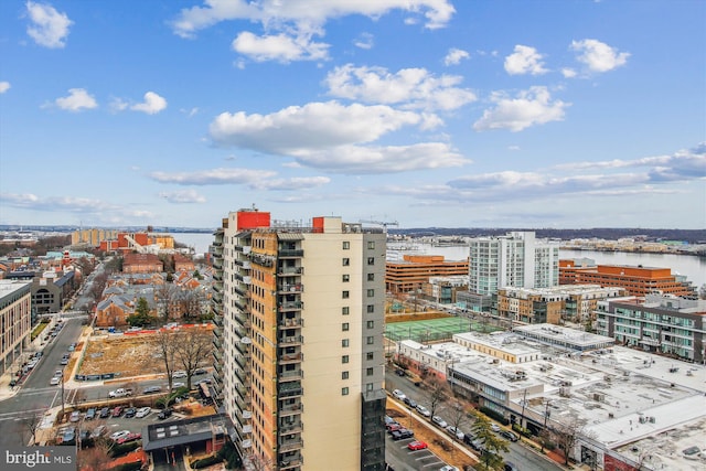 property's view of city featuring a water view