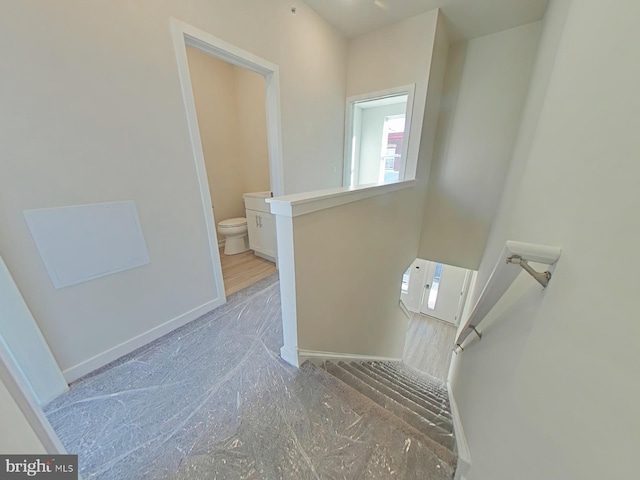 stairway with wood-type flooring