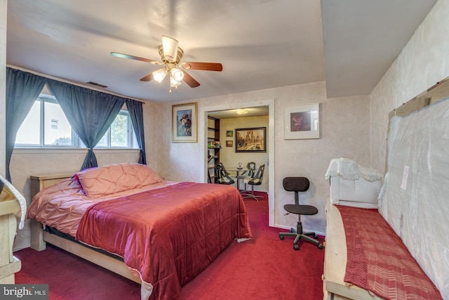 bedroom with carpet flooring and ceiling fan