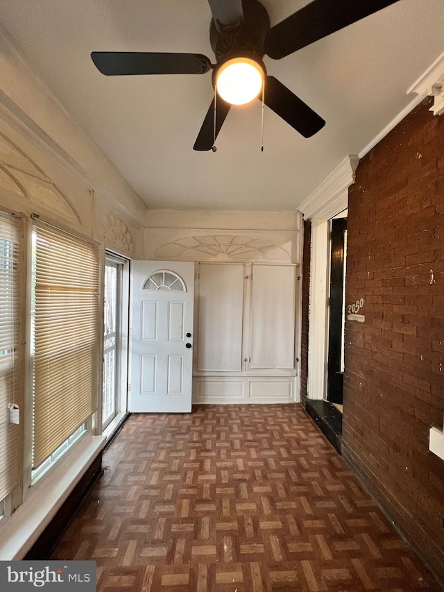 interior space with dark parquet flooring