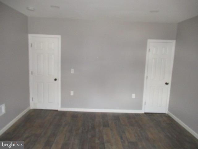 spare room with dark hardwood / wood-style floors