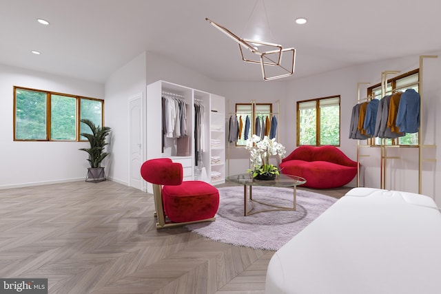 living room featuring light parquet floors