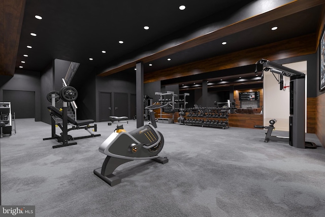 gym with light colored carpet