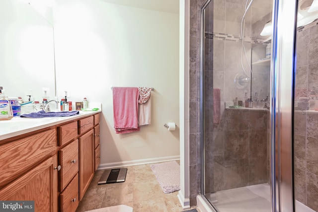 bathroom featuring vanity and walk in shower