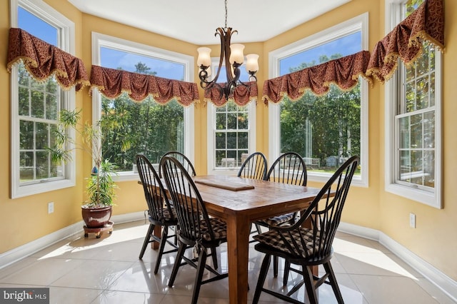 sunroom / solarium with a notable chandelier