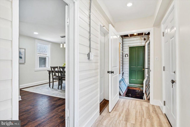 foyer entrance with hardwood / wood-style flooring