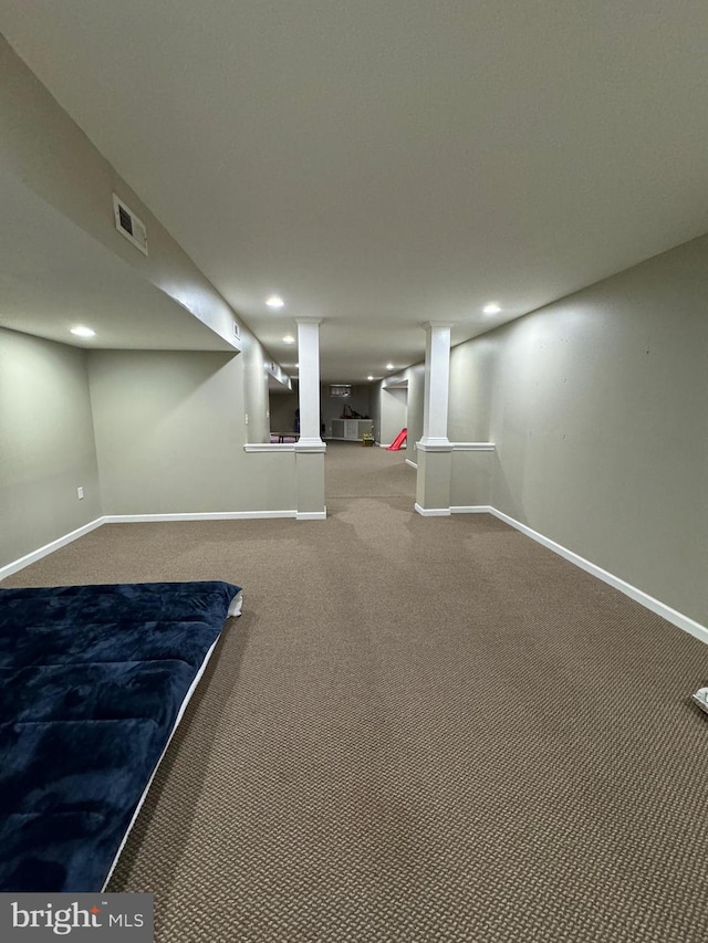 basement with carpet