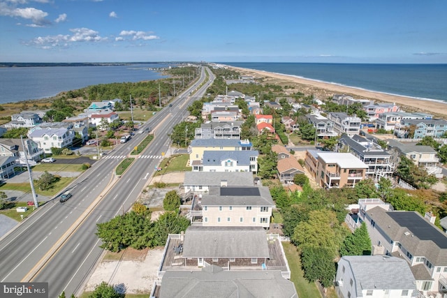 aerial view featuring a beach view and a water view