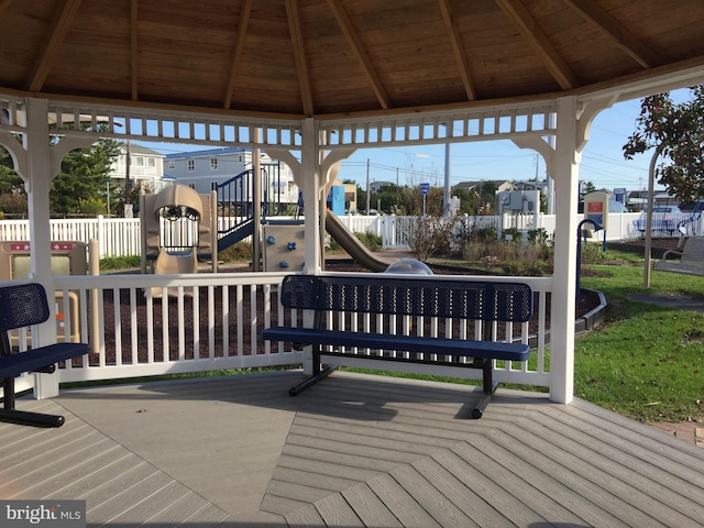 wooden deck with a gazebo