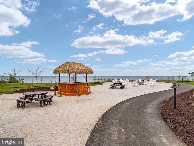 view of property's community with a water view