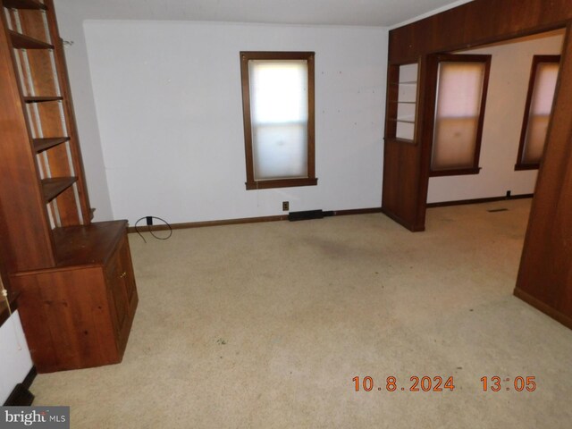 unfurnished room with light carpet