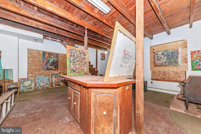 6753 Dickerson Rd, Dickerson, MD 20842 - hall with wooden ceiling, beam ceiling, and stairway