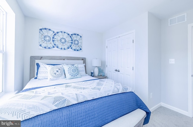 bedroom with a closet and carpet floors