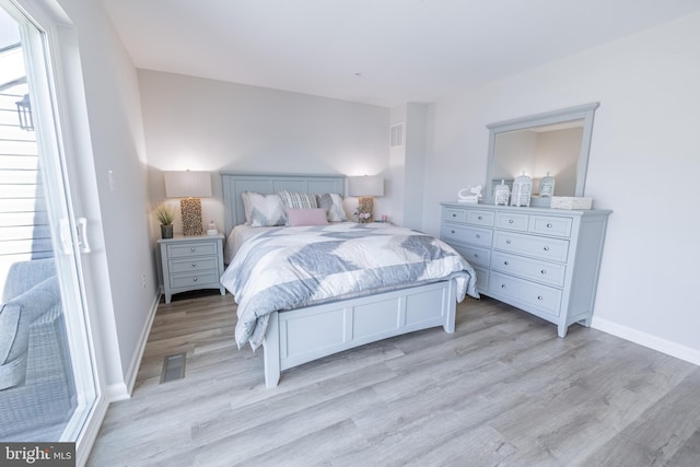 bedroom with light hardwood / wood-style flooring and multiple windows