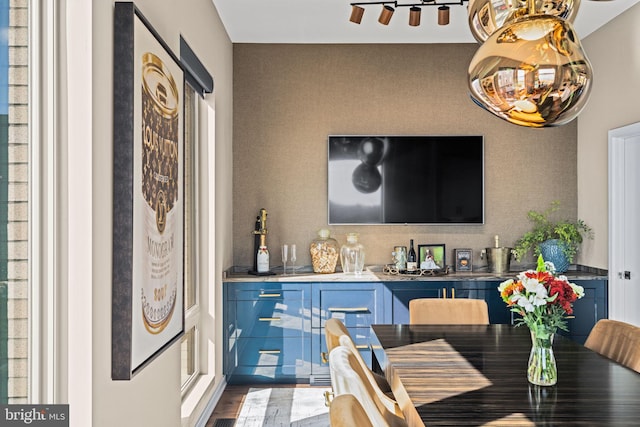 dining area with dark wood-type flooring