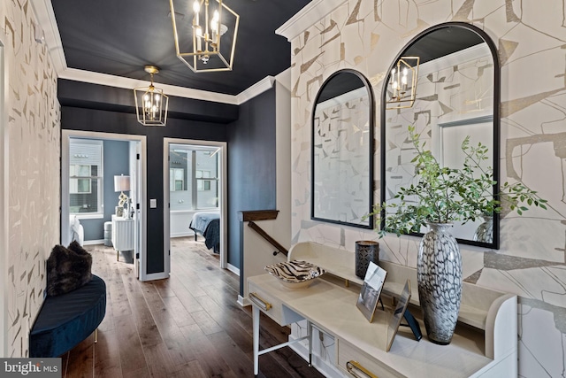 interior space featuring crown molding and dark hardwood / wood-style floors