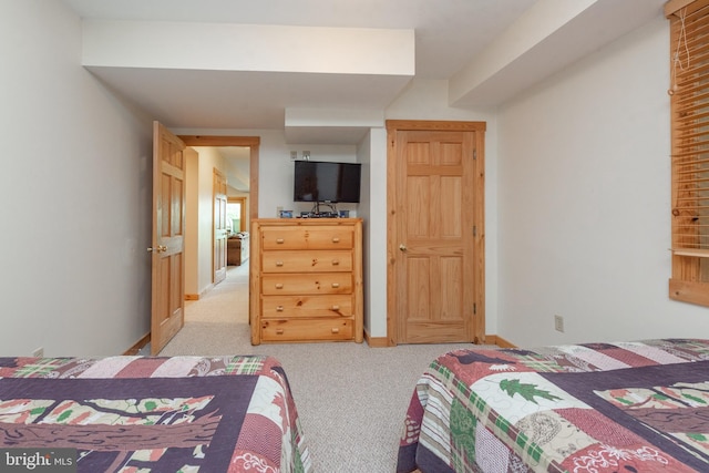 bedroom with light carpet