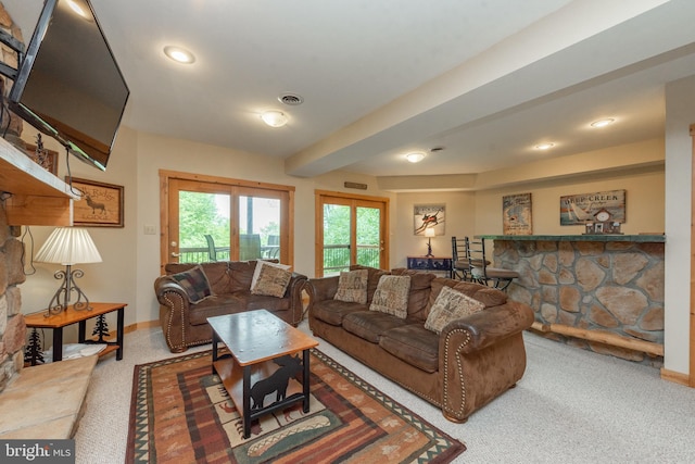 116 Wisp Mountain Rd, Mc Henry, MD 21541 - living room featuring carpet floors, baseboards, and recessed lighting