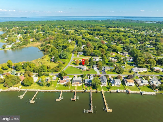 aerial view with a water view