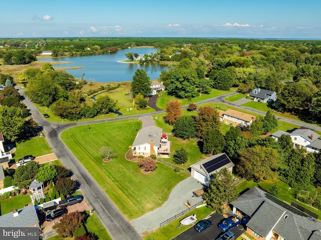 aerial view with a water view