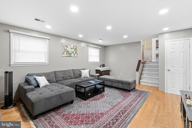 living room with light wood-type flooring