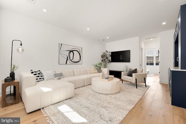 living room with hardwood / wood-style flooring