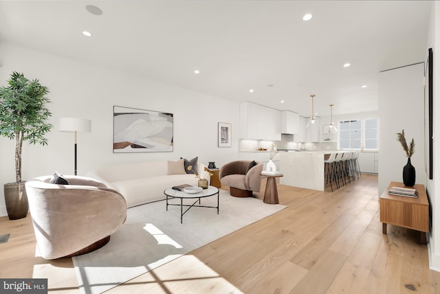 living room with light wood-type flooring