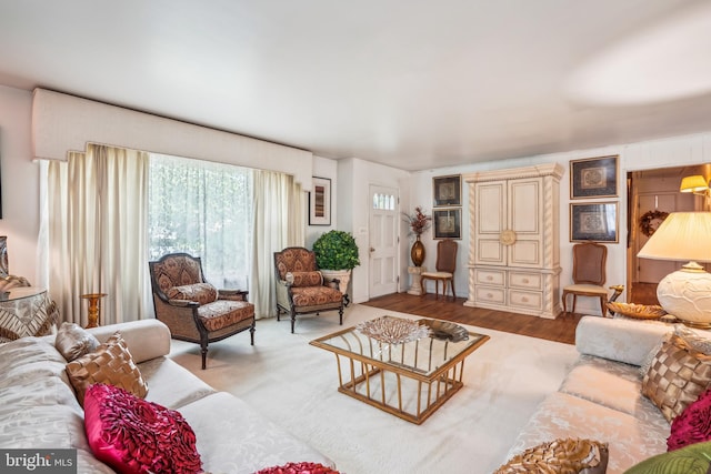 living room with light hardwood / wood-style floors