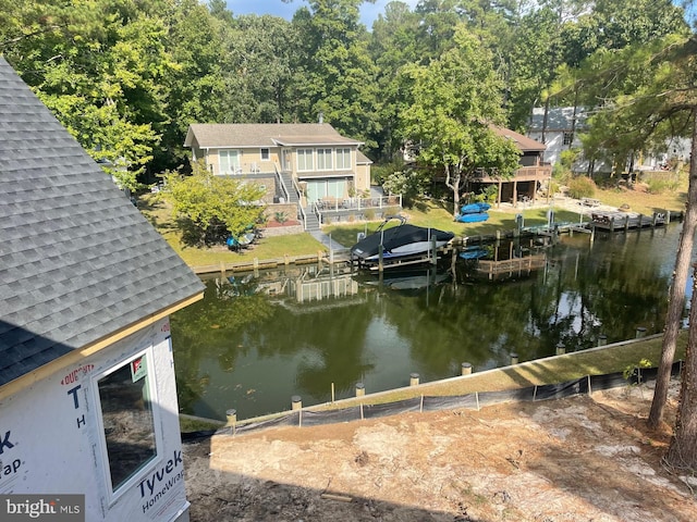 view of dock featuring a water view