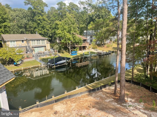 dock area featuring a water view