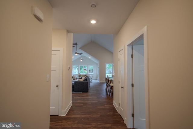 1 Tiller Ln, Ocean Pines, MD 21811 - corridor featuring dark wood-type flooring, vaulted ceiling, baseboards, and recessed lighting