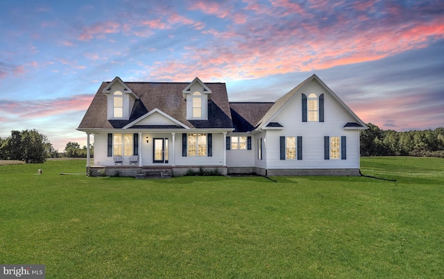 view of front of property with a lawn