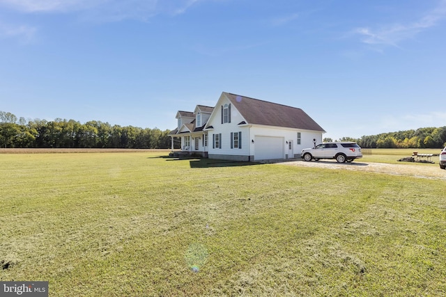 view of property exterior featuring a garage and a lawn