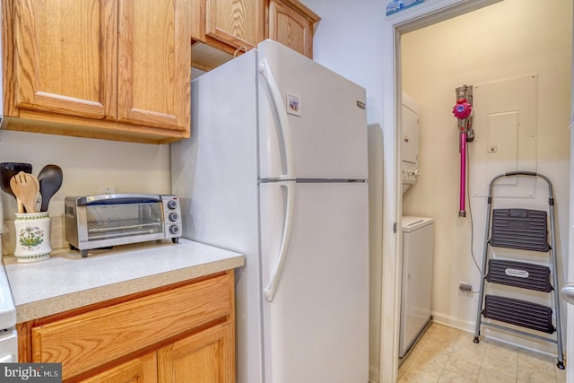 kitchen with white fridge