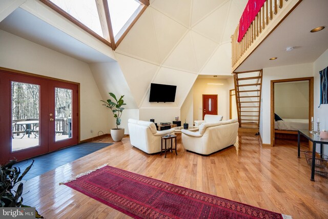 621 Paradise Hts, Oakland, MD 21550 - living area with baseboards, wood finished floors, a high ceiling, and french doors