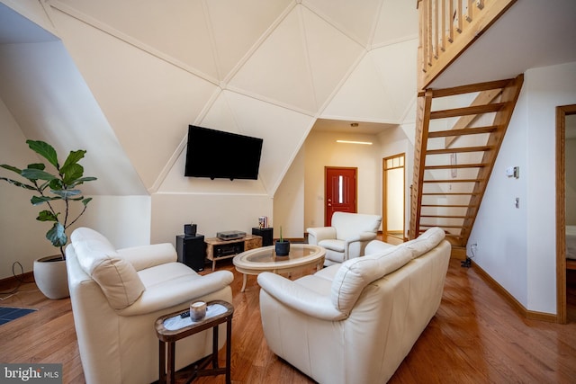 621 Paradise Hts, Oakland, MD 21550 - living room with stairs, wood finished floors, and baseboards