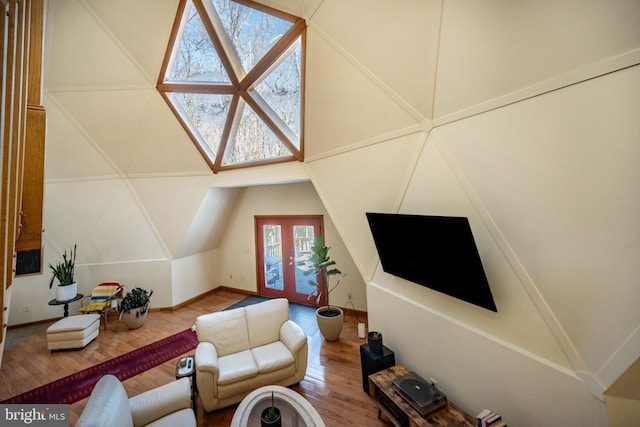 621 Paradise Hts, Oakland, MD 21550 - living room featuring wood finished floors, french doors, and lofted ceiling